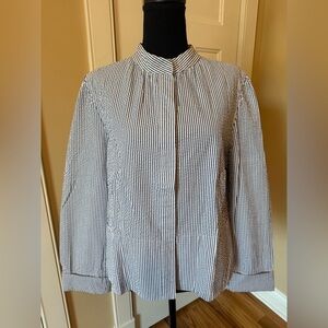 LL Bean Seersucker Button Down Jacket/Blazer Women’s Size 16 276042 Blue/White